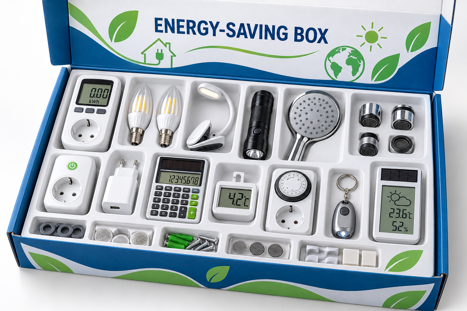 Energy-saving box with electricity water and household efficiency products